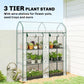 Clear 3-tier plant greenhouse with green frame and three wire shelf levels