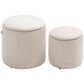 Set of 2 corduroy storage ottomans, round cream white with removable lids