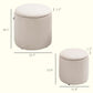 Cream white corduroy round ottoman stool pair with padded, removable tops