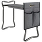 Gray foldable kneeler and seat with tool pouch, padded top, and metal frame