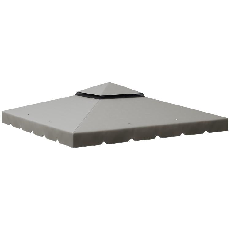 Light gray 10x10 gazebo replacement canopy with peaked top panel and center flap