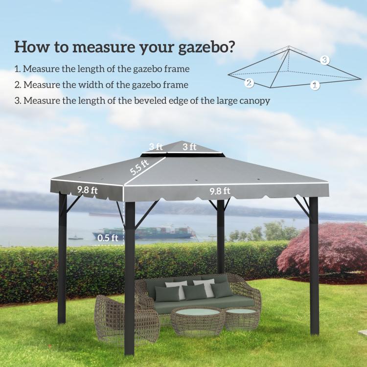 Light gray 10 ft x 10 ft gazebo replacement canopy top on frame