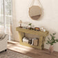 Vintage oak console table with open lower shelf and wide tabletop