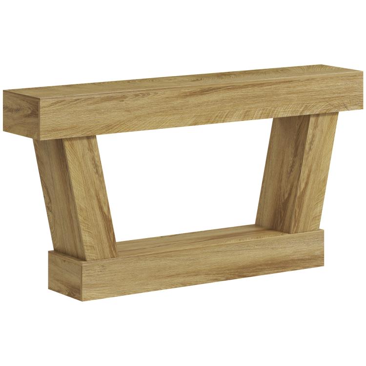 Vintage oak entryway console table with open shelf and thick legs