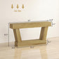 Oak console table with open shelf, shown with size and weight labels