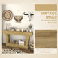 Oak console table with distressed wood-grain finish and open lower shelf