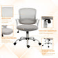 Gray mesh office chair with padded seat and gas-lift height adjustment on casters