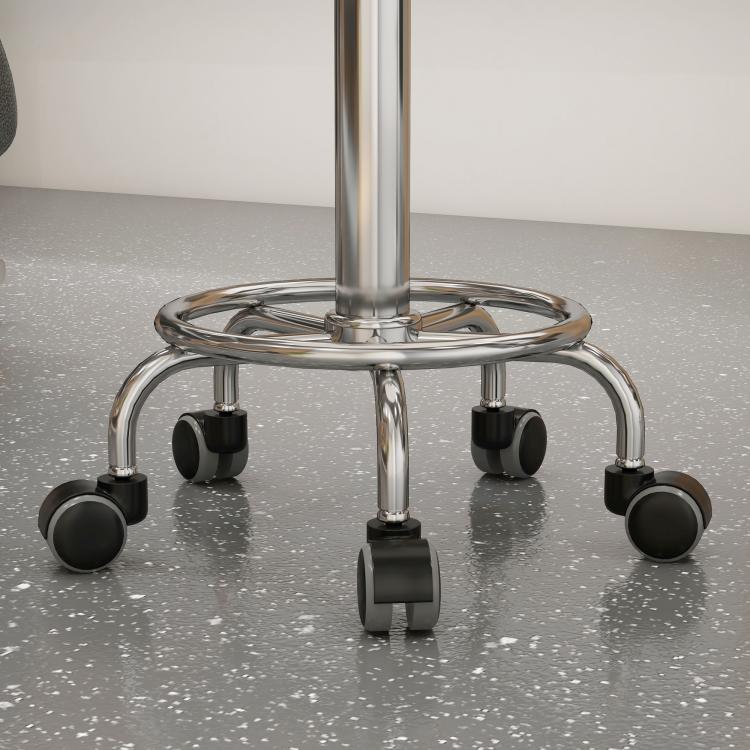 Adjustable rolling saddle stool base with chrome ring and 5 swivel wheels
