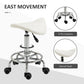 White swivel saddle stool with 5 PU caster wheels and padded seat