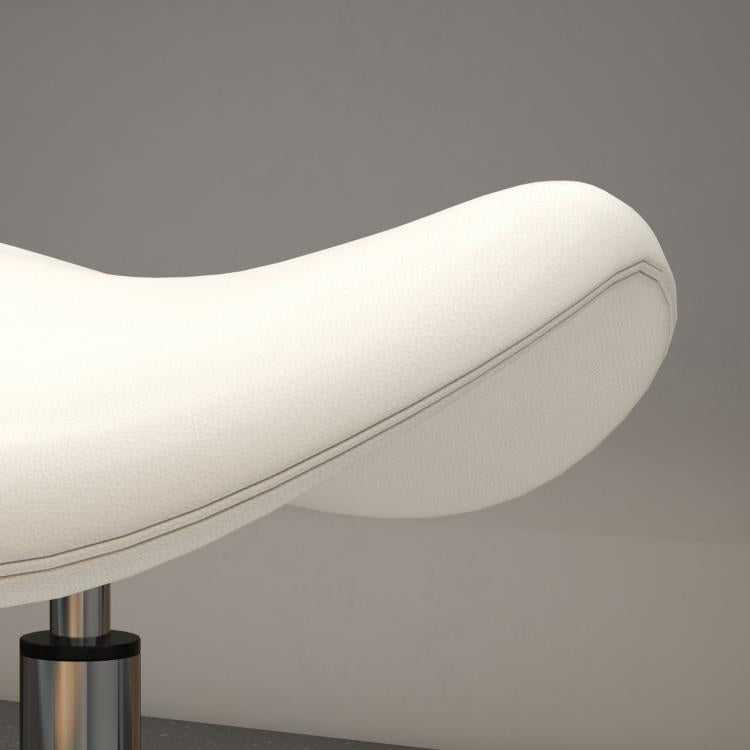 Close-up of white padded saddle seat with textured PU leather surface