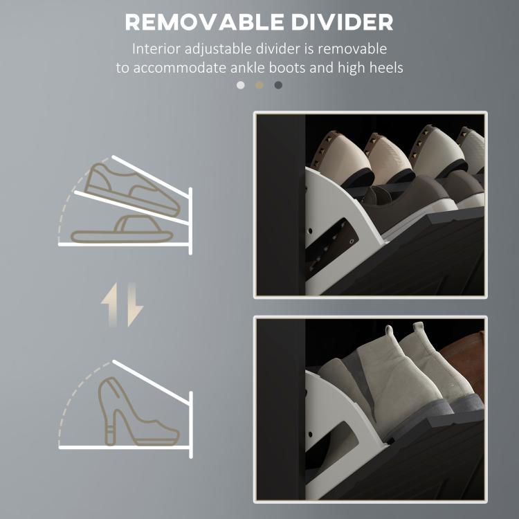 Upholstered shoe storage bench with removable divider inside for organizing different shoes