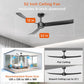 52-inch low-profile ceiling fan with LED light and size diagram including 13 in downrod