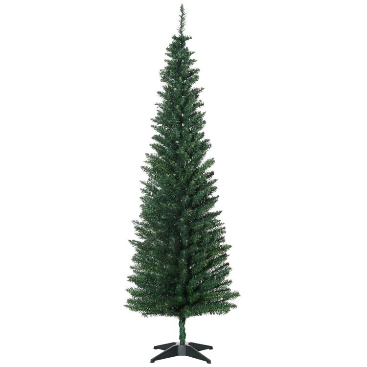6-ft slim artificial pencil Christmas tree with green flocked needles and tripod base