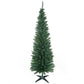 Slim artificial pencil Christmas tree with dense green foliage and black tripod stand