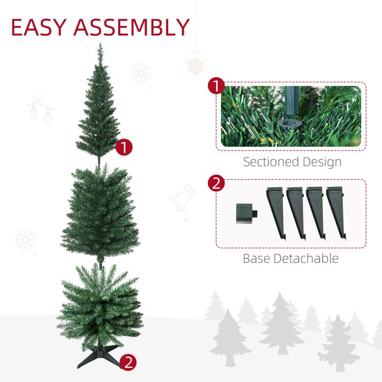 Slim artificial pencil Christmas tree with detachable base and sectioned setup