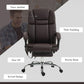 Brown faux leather office chair with thick padding, gas lift, and swivel base