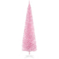 Pink artificial pencil Christmas tree with narrow conical shape and base stand