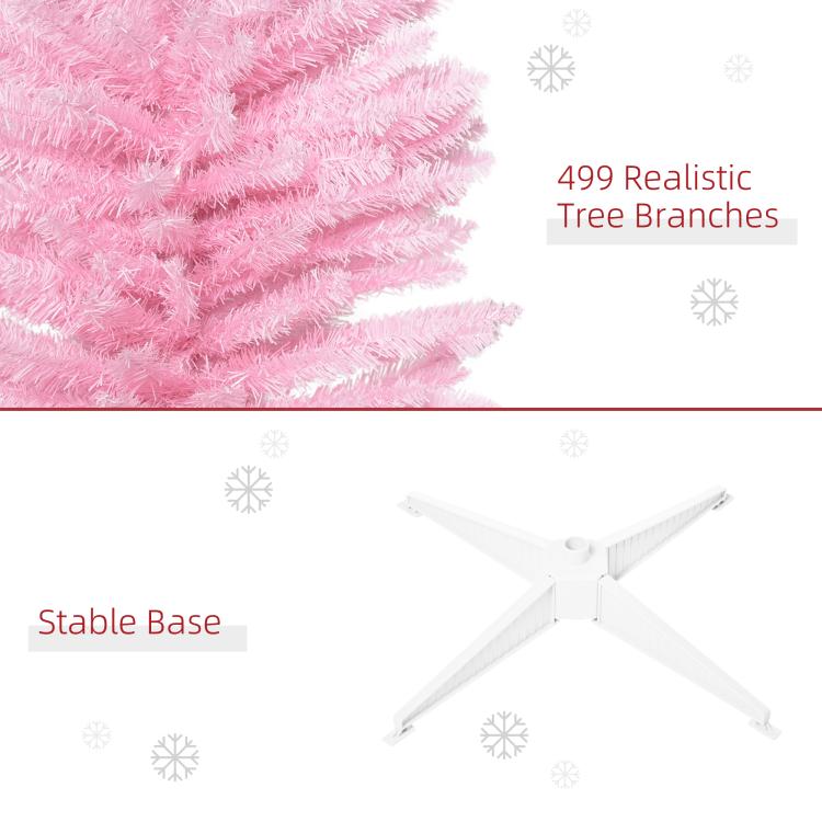Close-up of pink artificial tree branches and white star base, unlit