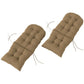 Set of 2 khaki tufted high-back chair cushions, seat and back pads with ties