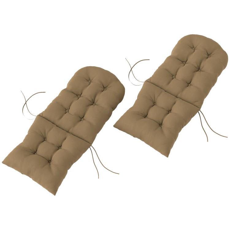 Set of 2 khaki tufted high-back chair cushions, seat and back pads with ties