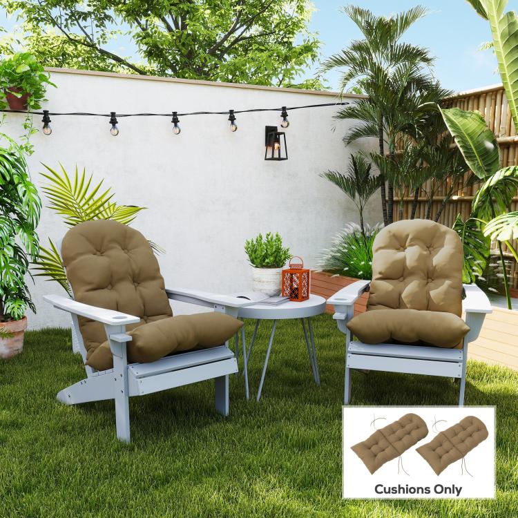 Khaki tufted high-back chair cushions set of 2 on outdoor lounge chairs
