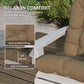 Khaki tufted high-back chair cushion with overstuffed filling and thick seat padding