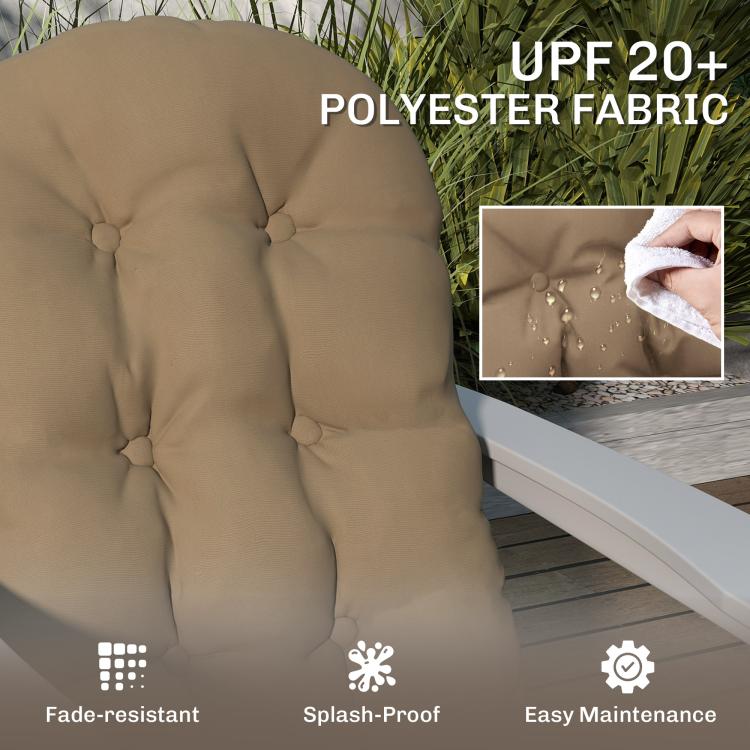 Khaki tufted high-back cushion with polyester fabric look and stitched button-tufted channels