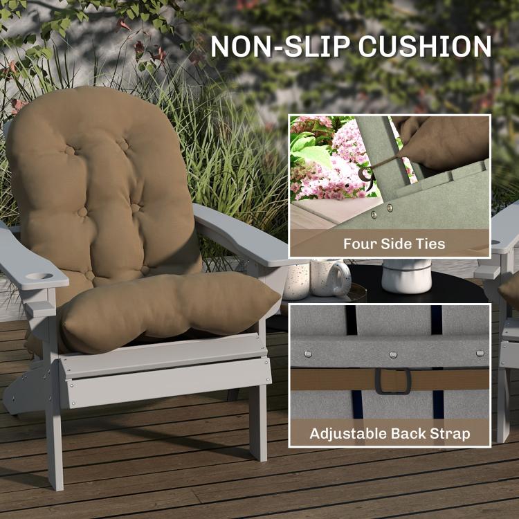 Khaki non-slip tufted high-back chair cushion with side ties and adjustable back strap