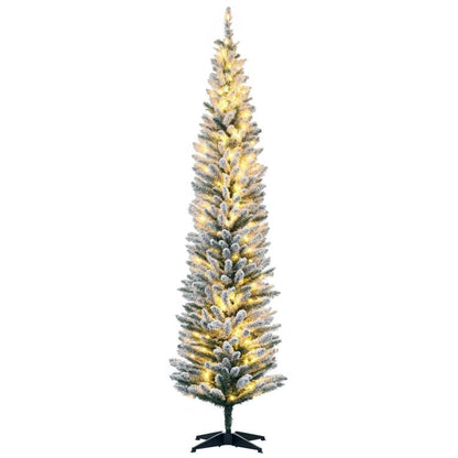 Slim artificial pencil Christmas tree with warm white lights and dark green stand