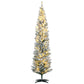 Slim artificial Christmas tree with warm white lights and snow-dusted green needles