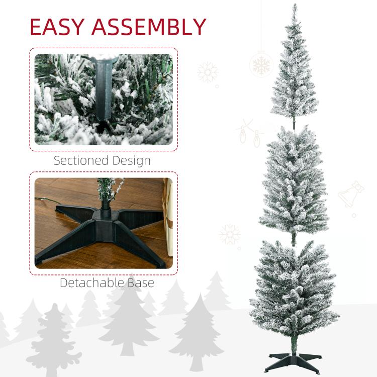 Artificial slim pencil Christmas tree with sectioned poles and detachable base stand