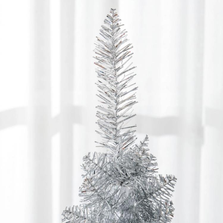 Silver unlit pencil artificial Christmas tree with realistic needle-like branches