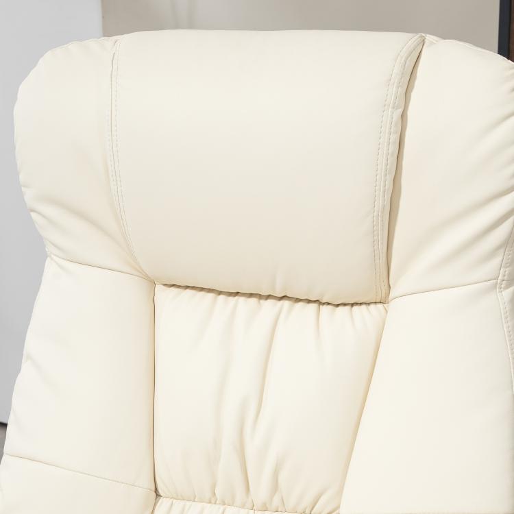 Cream white PU leather recliner chair backrest with stitched padded panels.