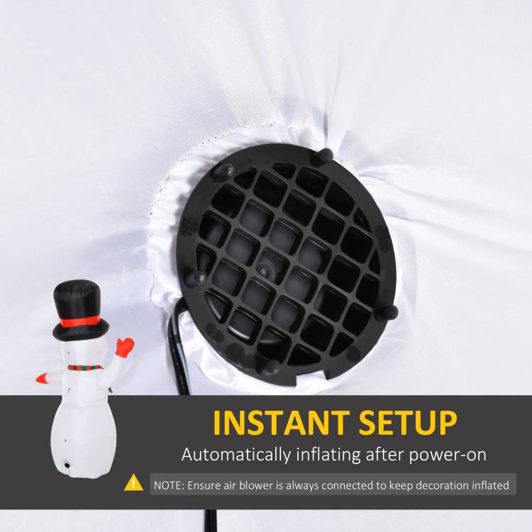 Inflatable snowman underside with built-in fan grille, white fabric body and black hat