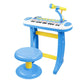 Blue kids electronic toy keyboard piano with microphone arm and round stool