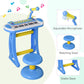 Kids toy keyboard set in blue with adjustable microphone and matching stool