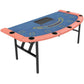 Foldable poker table top with blue felt, orange frame, and six cup holders