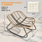Woven rattan rocking chair frame with cream cushion, black rockers, and arched base