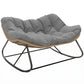 Gray tufted egg rocking chair cushion with woven edge and black metal rock frame