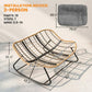 Gray cushioned papasan rocking chair with tan woven support and black rock frame