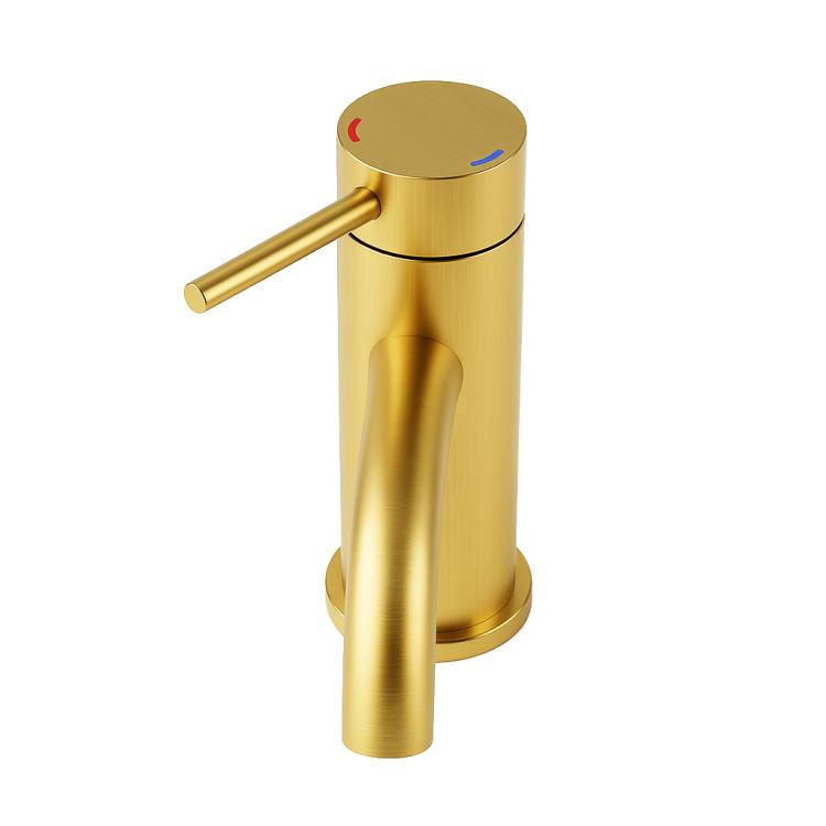 Brushed gold single-hole bathroom faucet with tall body and side lever handle