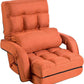 Orange upholstered floor chaise lounge chair with head pillow and padded seat cushions