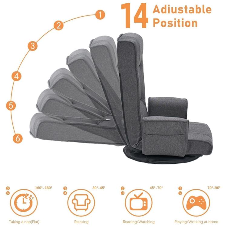 Dark grey 14-position swivel floor chair with adjustable back angle