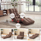 Brown cushioned zero-gravity style floor chair with headrest and reclining base