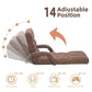 Brown adjustable floor chair reclined flat with padded headrest and armrests