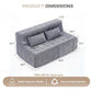 Grey upholstered sofa chair with rounded arms, two back cushions, and 3-seat layout
