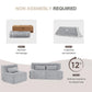 Grey sofa chair setup shown as non-assembly required with restored cushions