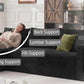 Black corduroy sectional sofa with back, lumbar, and leg support cushions