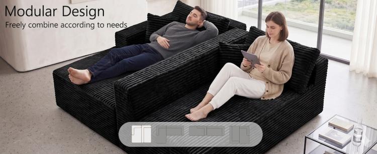 Black modular sectional sofa with chaise and modular seat sections