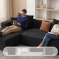 Black L-shaped sectional sofa with deep seats and plush cushioned arms